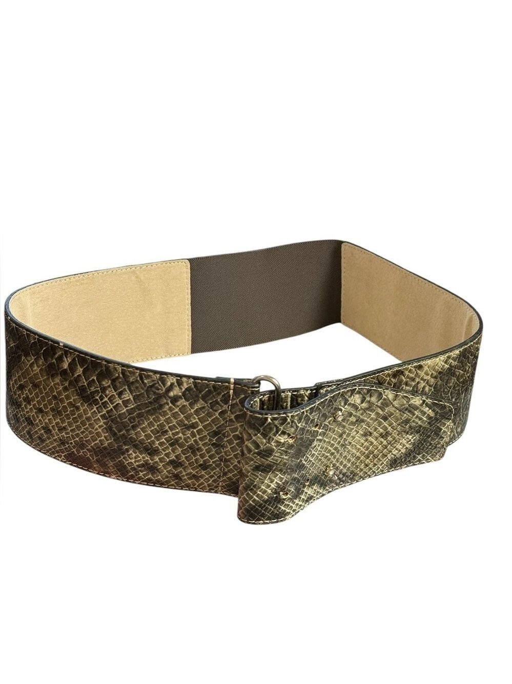 Chico's Green Beige Animal Print Textured Wide Belt L/XL
